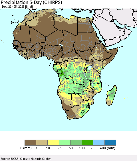 Africa Precipitation 5-Day (CHIRPS) Thematic Map For 12/21/2023 - 12/25/2023