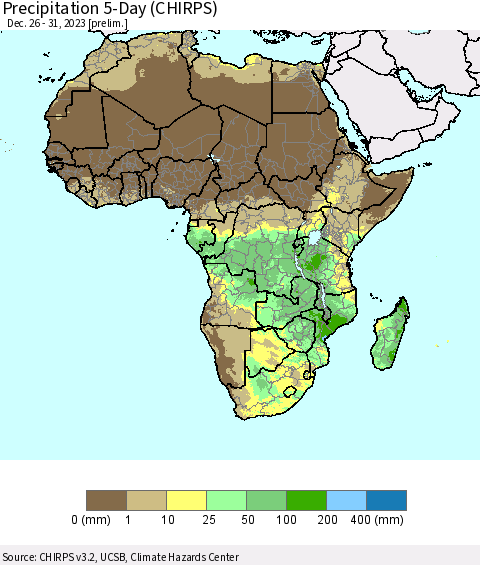 Africa Precipitation 5-Day (CHIRPS) Thematic Map For 12/26/2023 - 12/31/2023