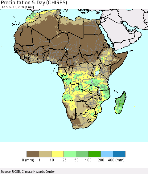 Africa Precipitation 5-Day (CHIRPS) Thematic Map For 2/6/2024 - 2/10/2024
