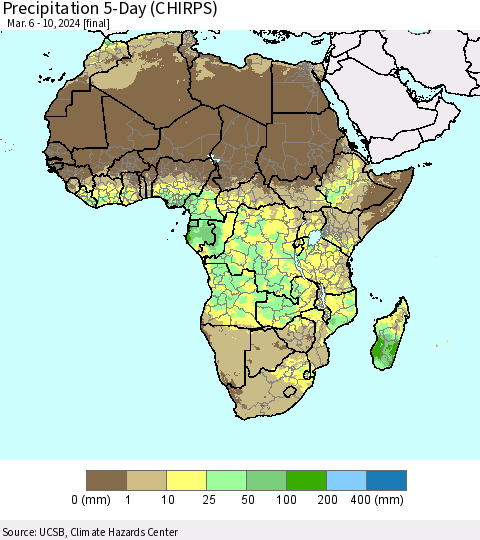 Africa Precipitation 5-Day (CHIRPS) Thematic Map For 3/6/2024 - 3/10/2024