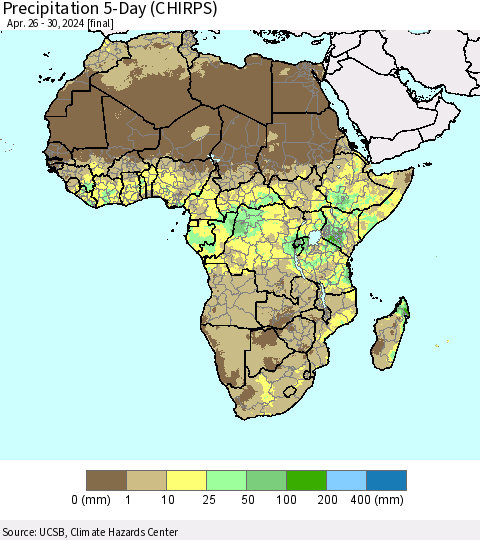 Africa Precipitation 5-Day (CHIRPS) Thematic Map For 4/26/2024 - 4/30/2024