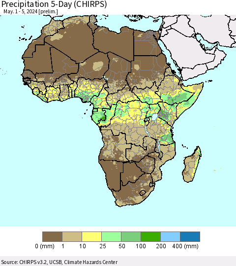 Africa Precipitation 5-Day (CHIRPS) Thematic Map For 5/1/2024 - 5/5/2024