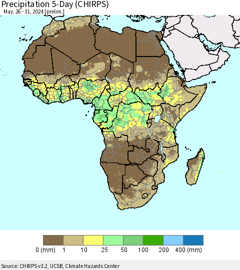 Africa Precipitation 5-Day (CHIRPS) Thematic Map For 5/26/2024 - 5/31/2024