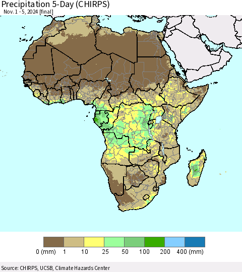 Africa Precipitation 5-Day (CHIRPS) Thematic Map For 11/1/2024 - 11/5/2024