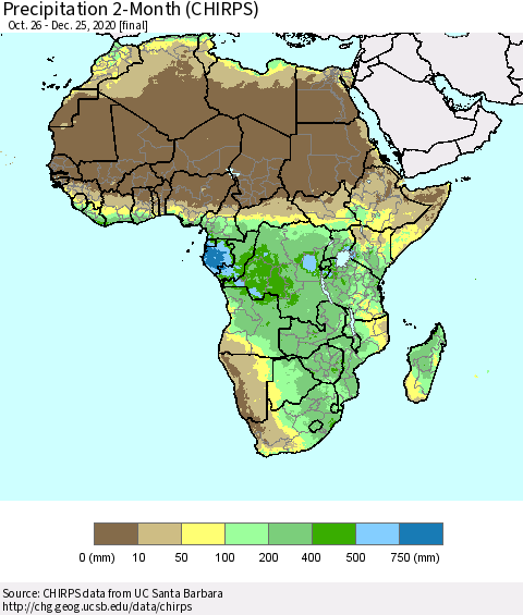 Africa Precipitation 2-Month (CHIRPS) Thematic Map For 10/26/2020 - 12/25/2020