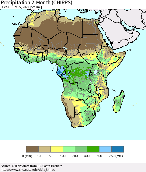 Africa Precipitation 2-Month (CHIRPS) Thematic Map For 10/6/2022 - 12/5/2022