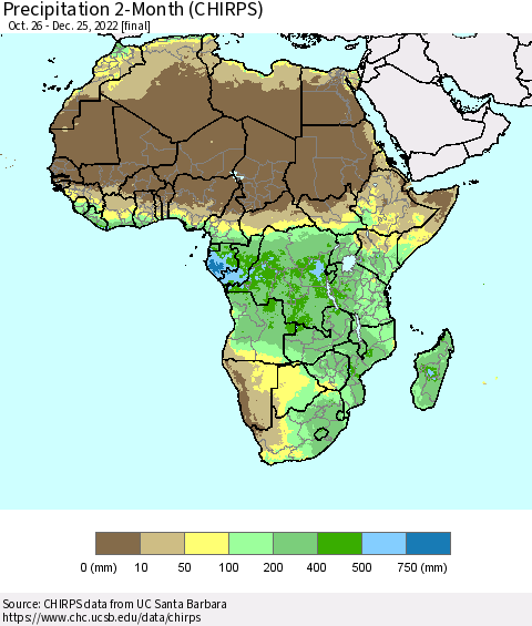 Africa Precipitation 2-Month (CHIRPS) Thematic Map For 10/26/2022 - 12/25/2022