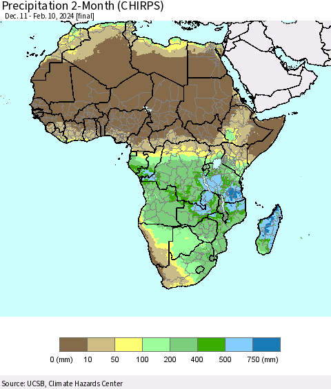Africa Precipitation 2-Month (CHIRPS) Thematic Map For 12/11/2023 - 2/10/2024