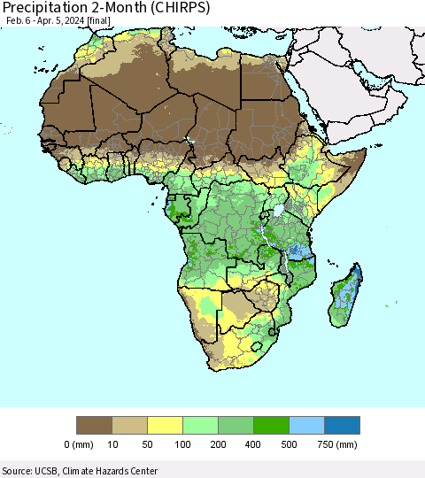 Africa Precipitation 2-Month (CHIRPS) Thematic Map For 2/6/2024 - 4/5/2024