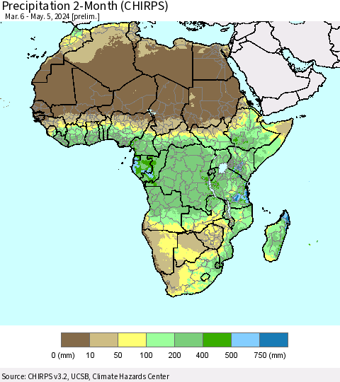 Africa Precipitation 2-Month (CHIRPS) Thematic Map For 3/6/2024 - 5/5/2024
