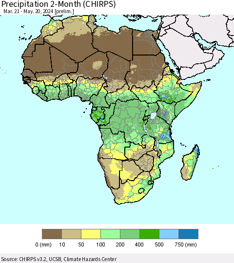 Africa Precipitation 2-Month (CHIRPS) Thematic Map For 3/21/2024 - 5/20/2024