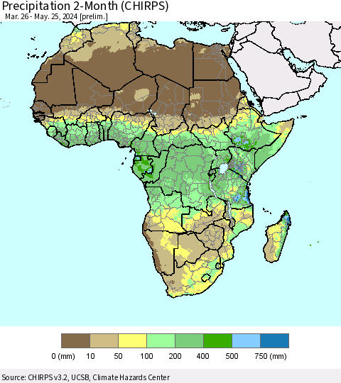 Africa Precipitation 2-Month (CHIRPS) Thematic Map For 3/26/2024 - 5/25/2024