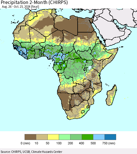 Africa Precipitation 2-Month (CHIRPS) Thematic Map For 8/26/2024 - 10/25/2024
