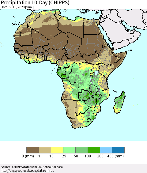 Africa Precipitation 10-Day (CHIRPS) Thematic Map For 12/6/2020 - 12/15/2020