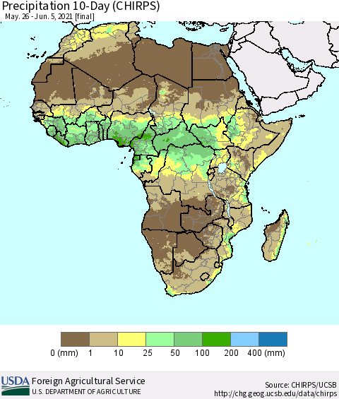 Africa Precipitation 10-Day (CHIRPS) Thematic Map For 5/26/2021 - 6/5/2021