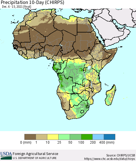 Africa Precipitation 10-Day (CHIRPS) Thematic Map For 12/6/2021 - 12/15/2021