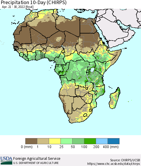 Africa Precipitation 10-Day (CHIRPS) Thematic Map For 4/21/2022 - 4/30/2022