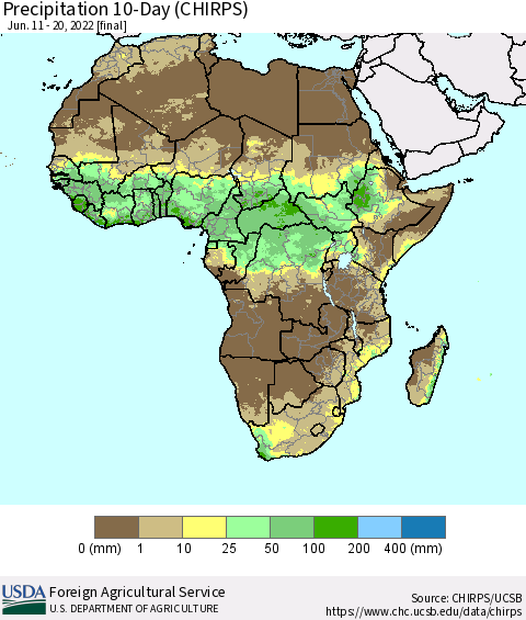 Africa Precipitation 10-Day (CHIRPS) Thematic Map For 6/11/2022 - 6/20/2022