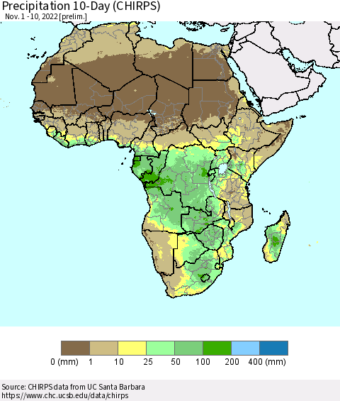 Africa Precipitation 10-Day (CHIRPS) Thematic Map For 11/1/2022 - 11/10/2022