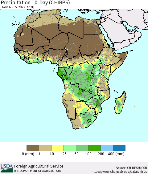 Africa Precipitation 10-Day (CHIRPS) Thematic Map For 11/6/2022 - 11/15/2022
