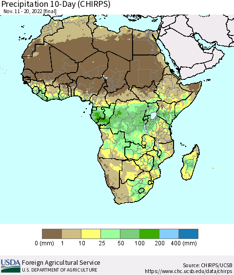 Africa Precipitation 10-Day (CHIRPS) Thematic Map For 11/11/2022 - 11/20/2022