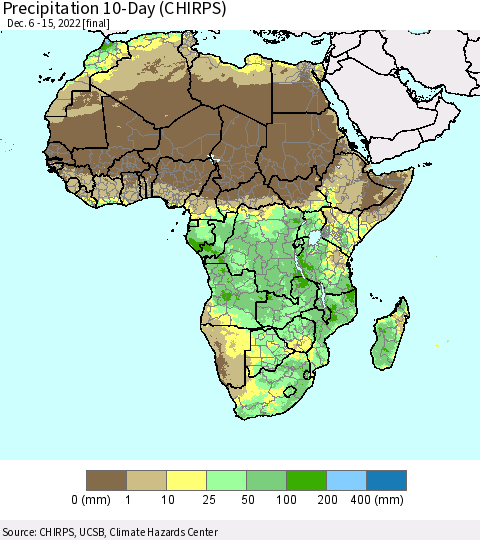 Africa Precipitation 10-Day (CHIRPS) Thematic Map For 12/6/2022 - 12/15/2022