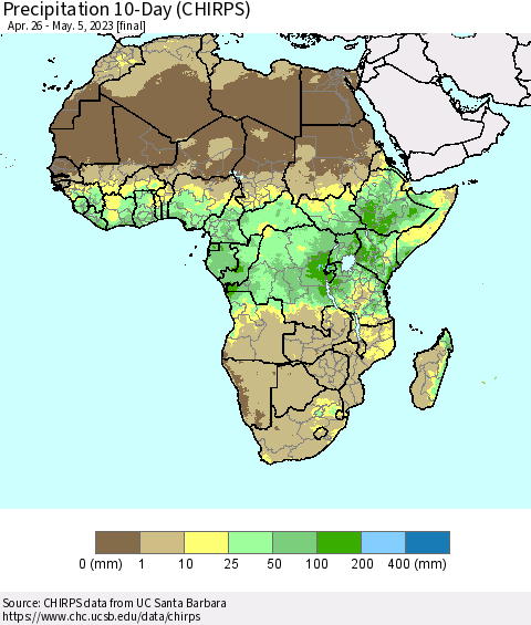 Africa Precipitation 10-Day (CHIRPS) Thematic Map For 4/26/2023 - 5/5/2023
