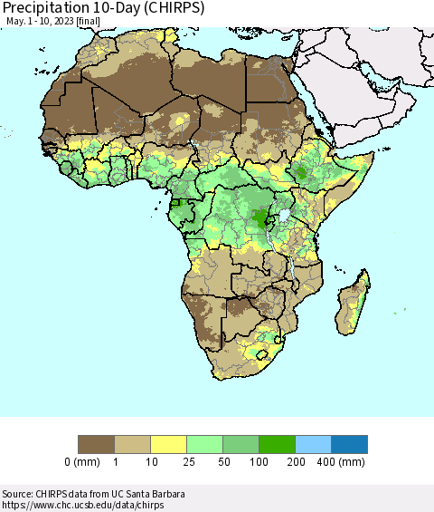 Africa Precipitation 10-Day (CHIRPS) Thematic Map For 5/1/2023 - 5/10/2023