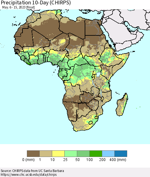 Africa Precipitation 10-Day (CHIRPS) Thematic Map For 5/6/2023 - 5/15/2023