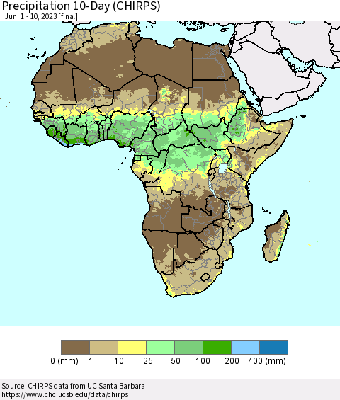 Africa Precipitation 10-Day (CHIRPS) Thematic Map For 6/1/2023 - 6/10/2023