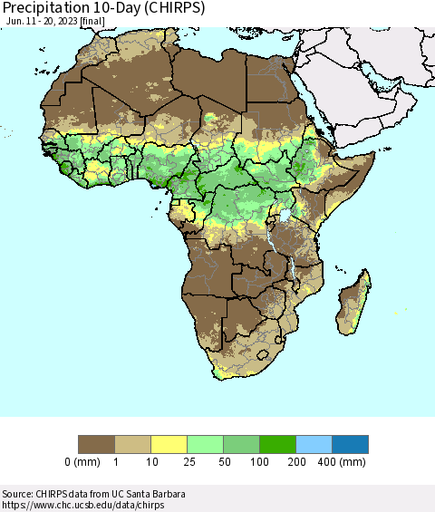 Africa Precipitation 10-Day (CHIRPS) Thematic Map For 6/11/2023 - 6/20/2023