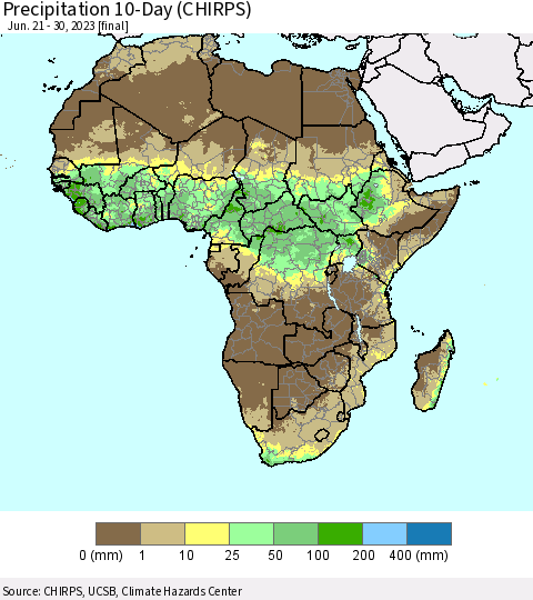 Africa Precipitation 10-Day (CHIRPS) Thematic Map For 6/21/2023 - 6/30/2023