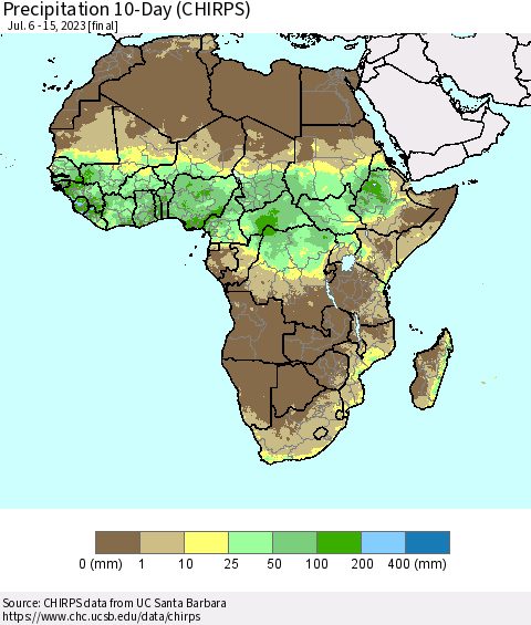 Africa Precipitation 10-Day (CHIRPS) Thematic Map For 7/6/2023 - 7/15/2023