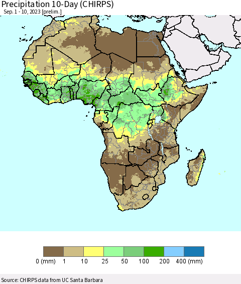 Africa Precipitation 10-Day (CHIRPS) Thematic Map For 9/1/2023 - 9/10/2023