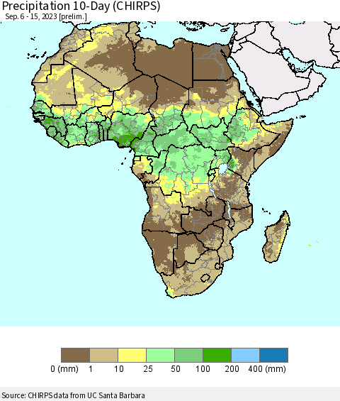 Africa Precipitation 10-Day (CHIRPS) Thematic Map For 9/6/2023 - 9/15/2023