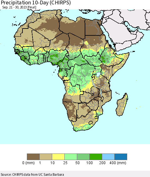 Africa Precipitation 10-Day (CHIRPS) Thematic Map For 9/21/2023 - 9/30/2023