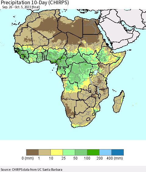 Africa Precipitation 10-Day (CHIRPS) Thematic Map For 9/26/2023 - 10/5/2023