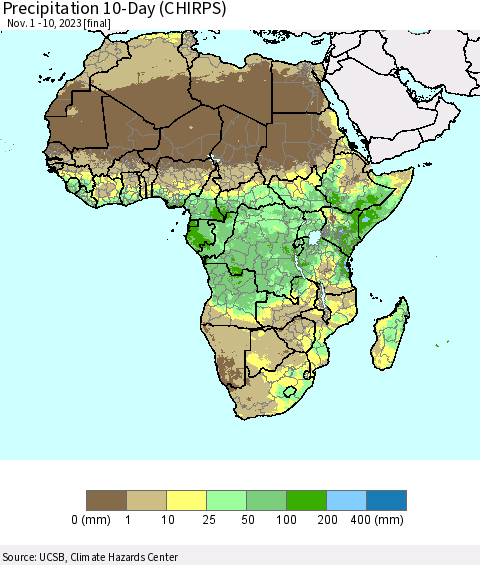 Africa Precipitation 10-Day (CHIRPS) Thematic Map For 11/1/2023 - 11/10/2023