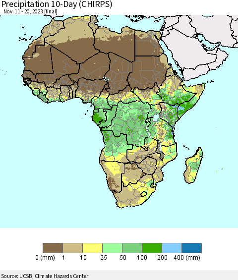 Africa Precipitation 10-Day (CHIRPS) Thematic Map For 11/11/2023 - 11/20/2023