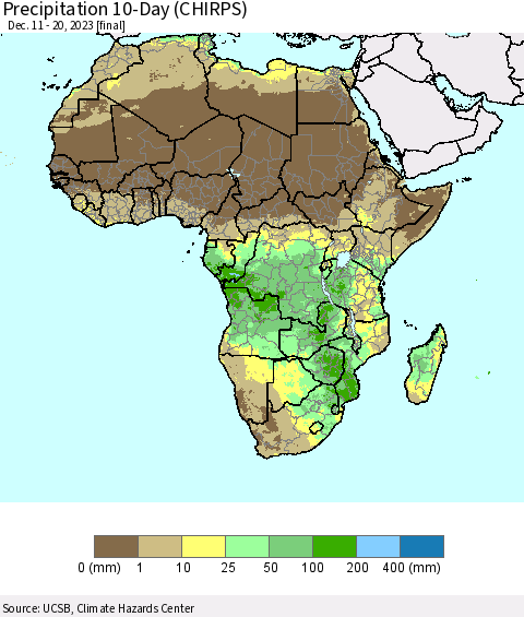 Africa Precipitation 10-Day (CHIRPS) Thematic Map For 12/11/2023 - 12/20/2023
