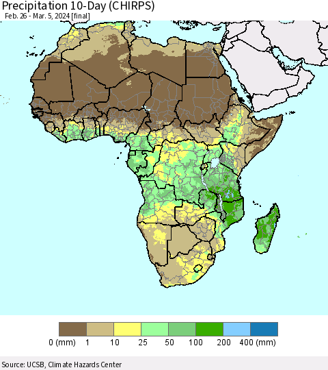 Africa Precipitation 10-Day (CHIRPS) Thematic Map For 2/26/2024 - 3/5/2024