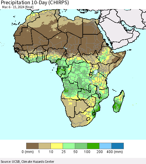Africa Precipitation 10-Day (CHIRPS) Thematic Map For 3/6/2024 - 3/15/2024