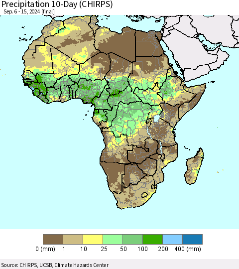 Africa Precipitation 10-Day (CHIRPS) Thematic Map For 9/6/2024 - 9/15/2024