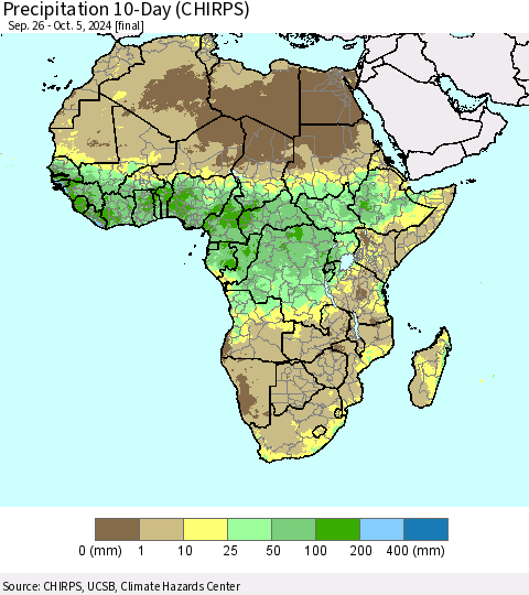Africa Precipitation 10-Day (CHIRPS) Thematic Map For 9/26/2024 - 10/5/2024