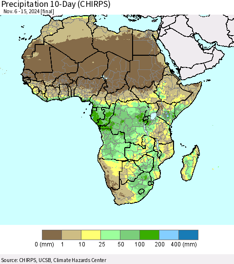 Africa Precipitation 10-Day (CHIRPS) Thematic Map For 11/6/2024 - 11/15/2024