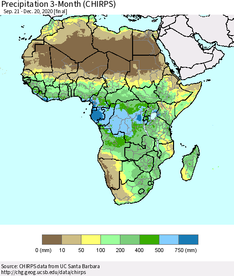 Africa Precipitation 3-Month (CHIRPS) Thematic Map For 9/21/2020 - 12/20/2020