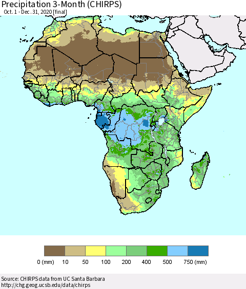 Africa Precipitation 3-Month (CHIRPS) Thematic Map For 10/1/2020 - 12/31/2020