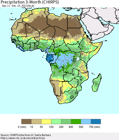 Africa Precipitation 3-Month (CHIRPS) Thematic Map For 9/11/2022 - 12/10/2022
