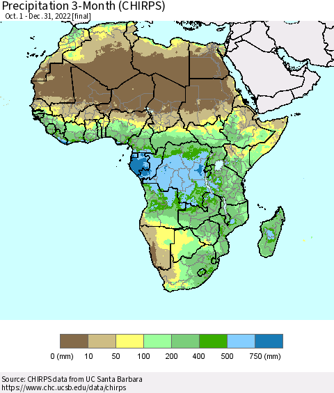 Africa Precipitation 3-Month (CHIRPS) Thematic Map For 10/1/2022 - 12/31/2022