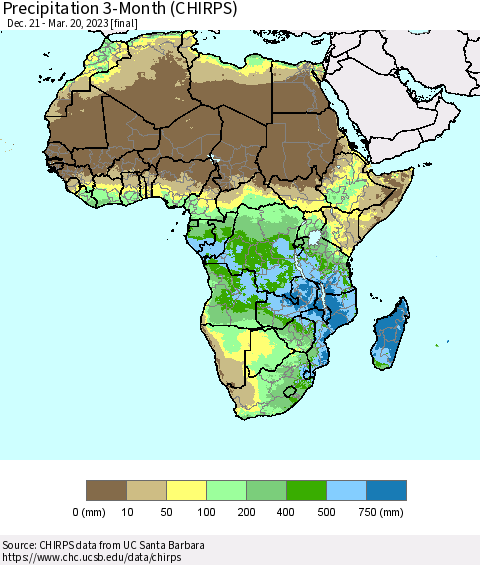 Africa Precipitation 3-Month (CHIRPS) Thematic Map For 12/21/2022 - 3/20/2023
